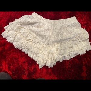 Cream Cotton Lace Silk Lined Hot Shorts